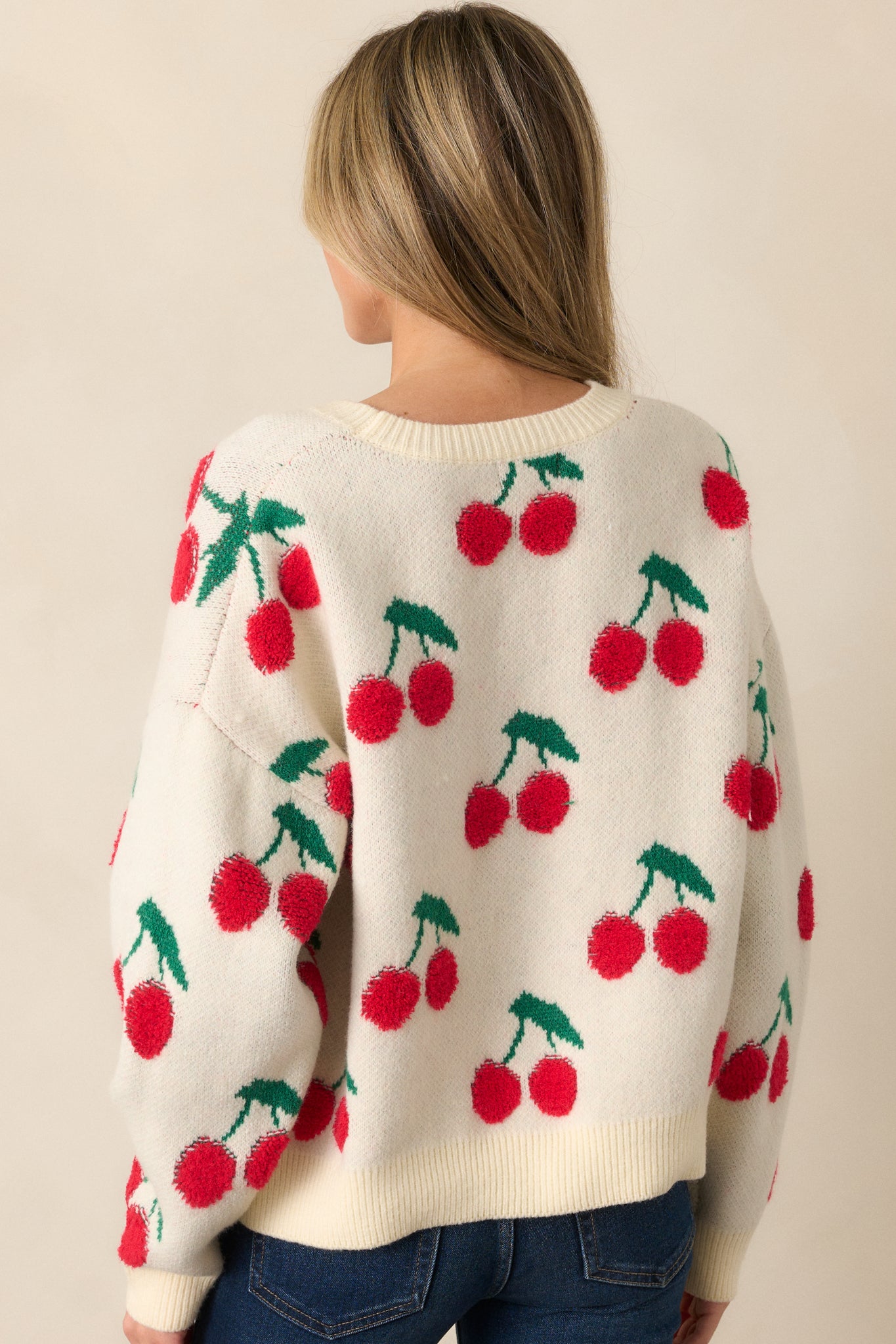 Sweet As Can Be Ivory Cherry Print Sweater