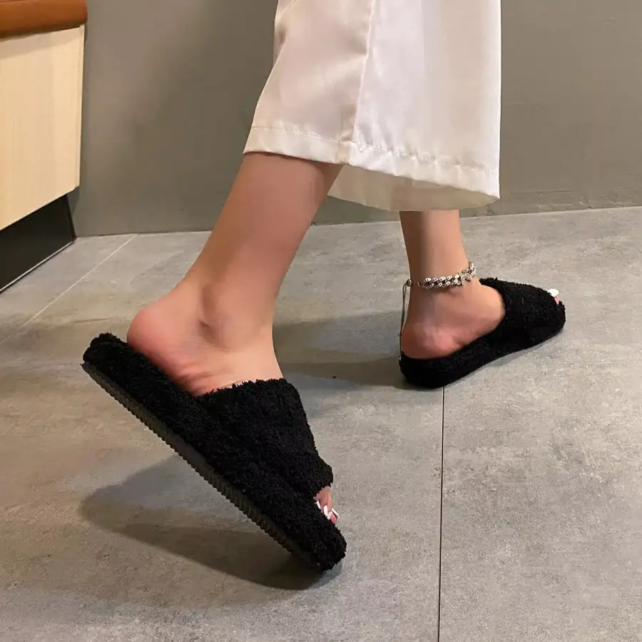 Textured Open Toe Platform Slippers