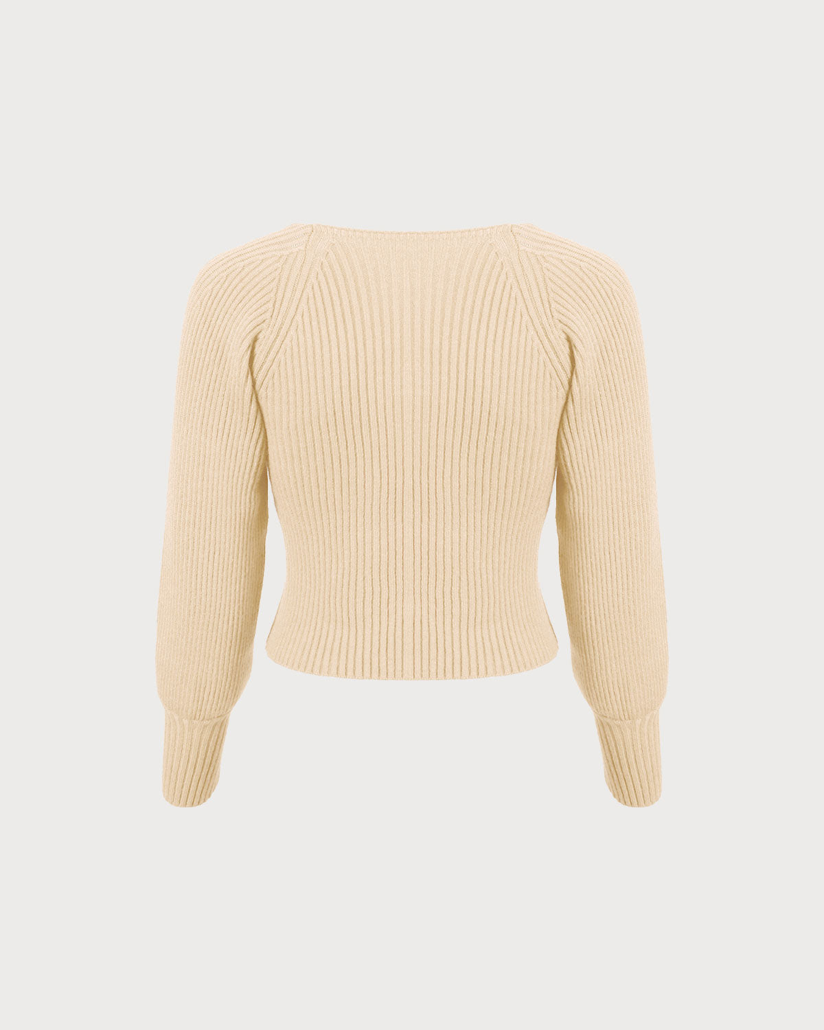 The Beige Scoop Neck Lantern Sleeve Sweater