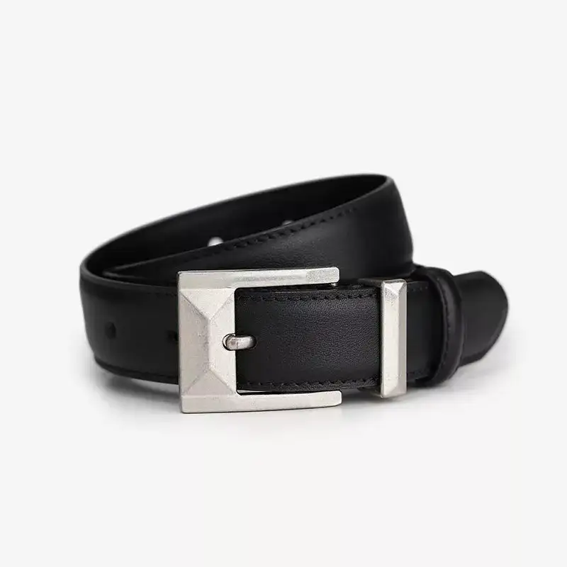 Everyday Leather Belt with Geometric Buckle