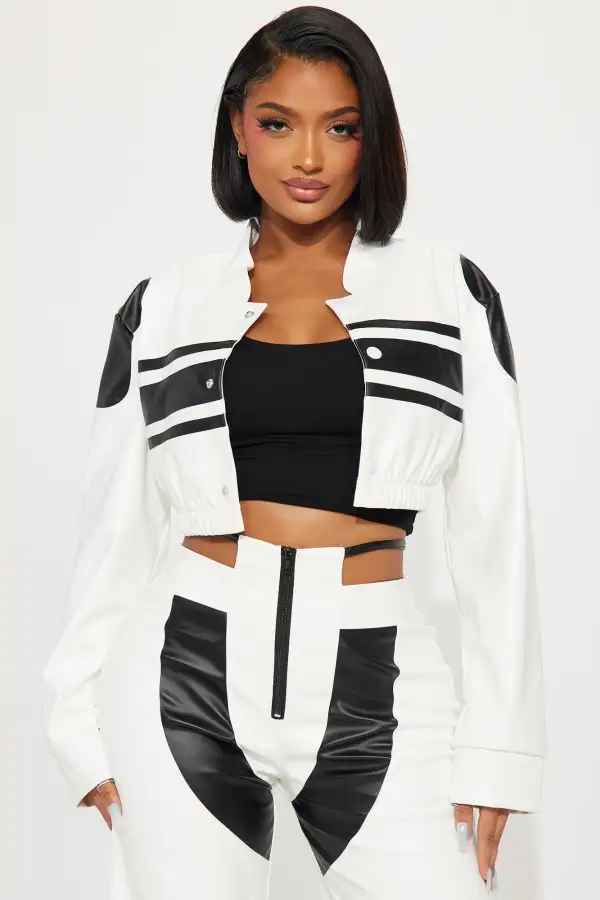 Elevated Faux Leather Pant Set - White/Black