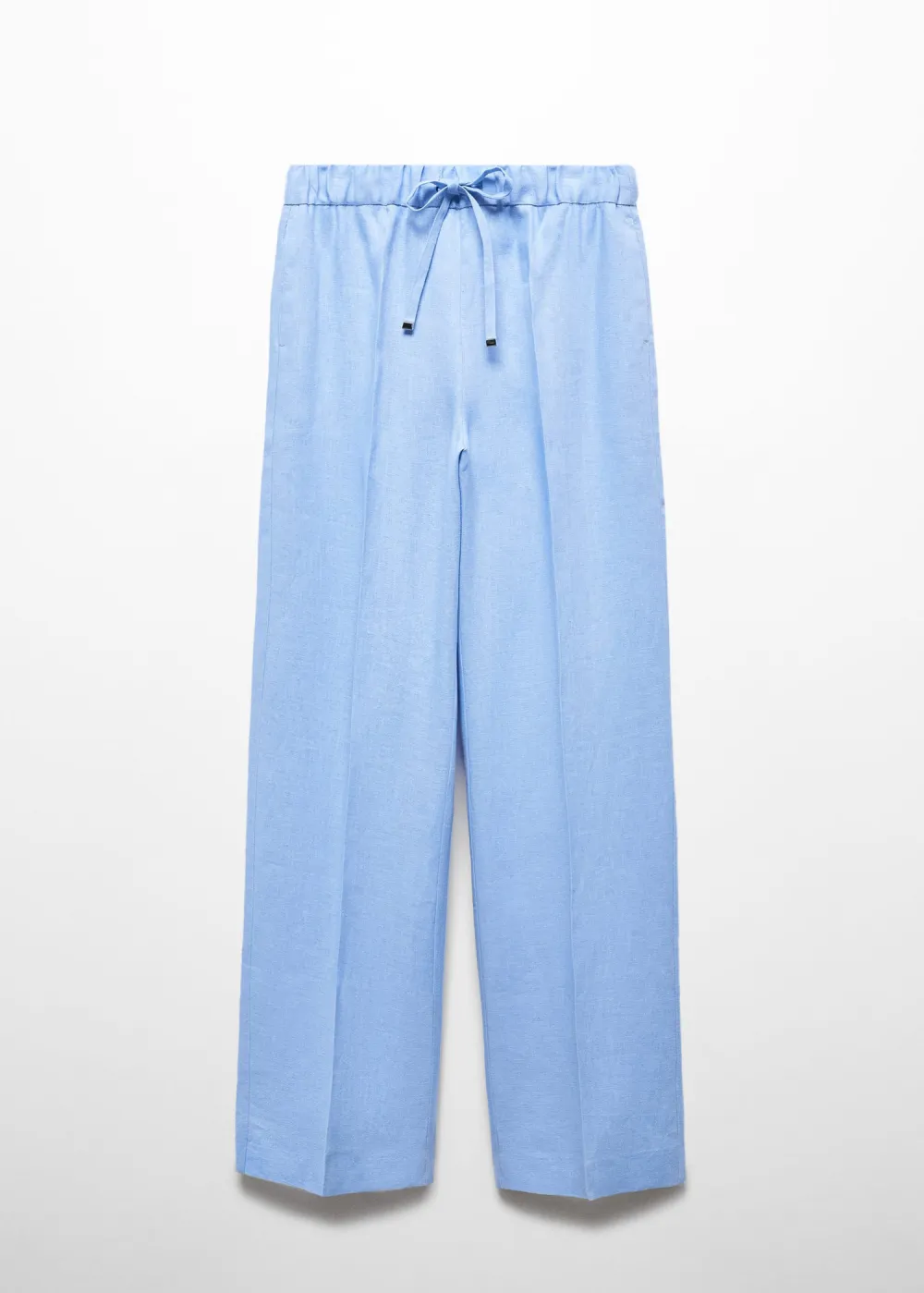 Linen-blend elastic waist trousers