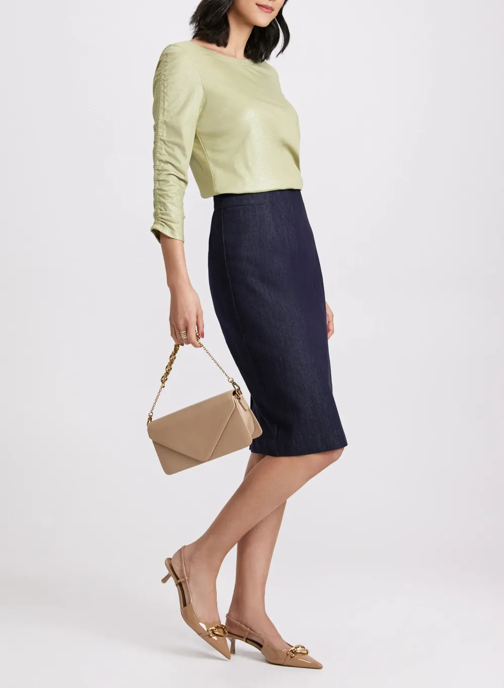 Solid Denim Pencil Skirt