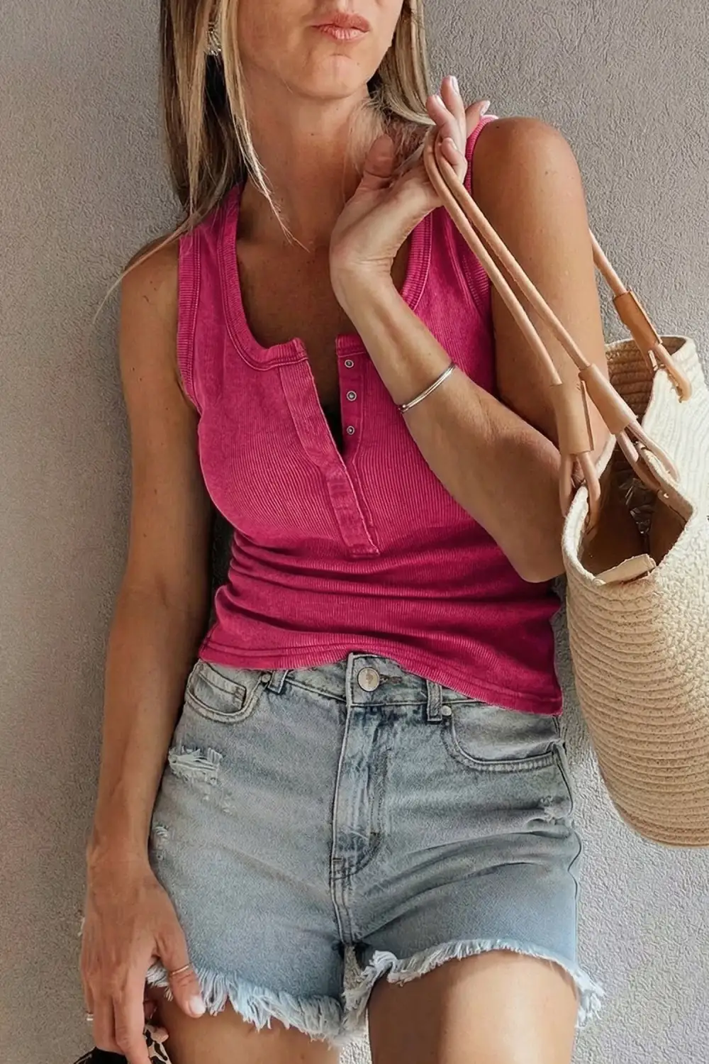 Everyday Vintage Distressed Ribbed Mineral Wash Tank Top