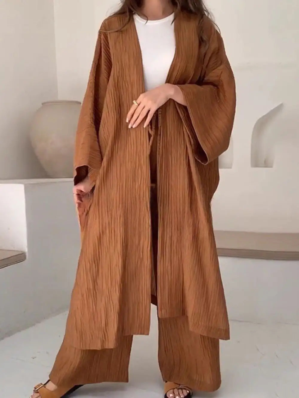 Textured Knit Cardigan and Pants Set