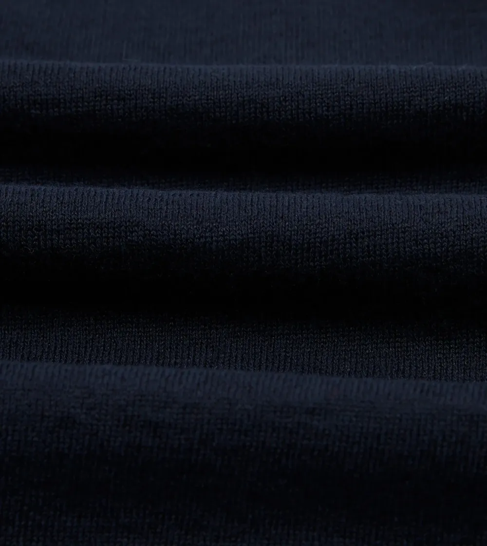 Casual Style Navy Knitted Linen-Cotton Short-Sleeve Polo Shirt