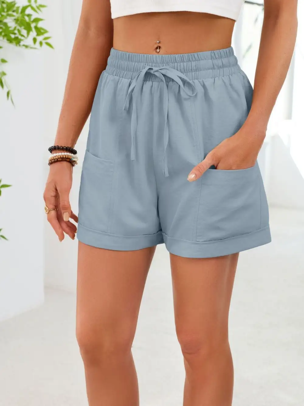 Casual Drawstring Elastic Waist Shorts