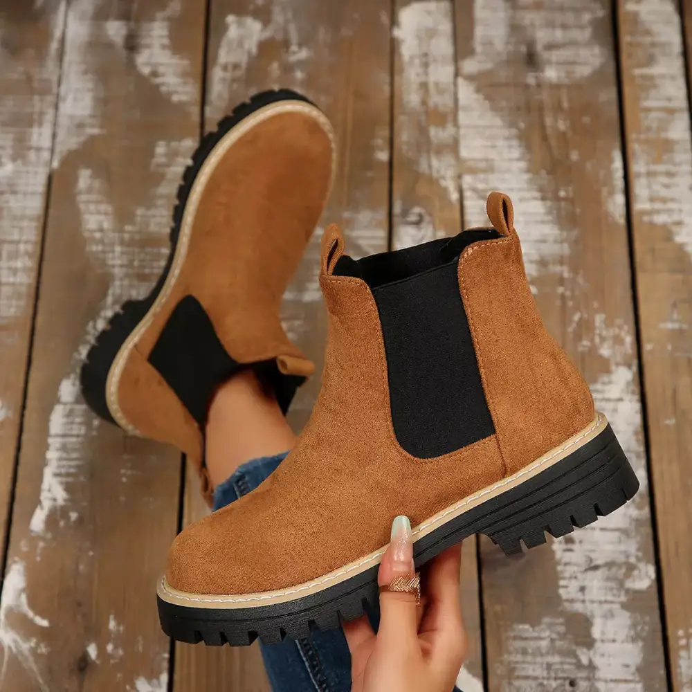 Modern Round Toe Block Heel Boots