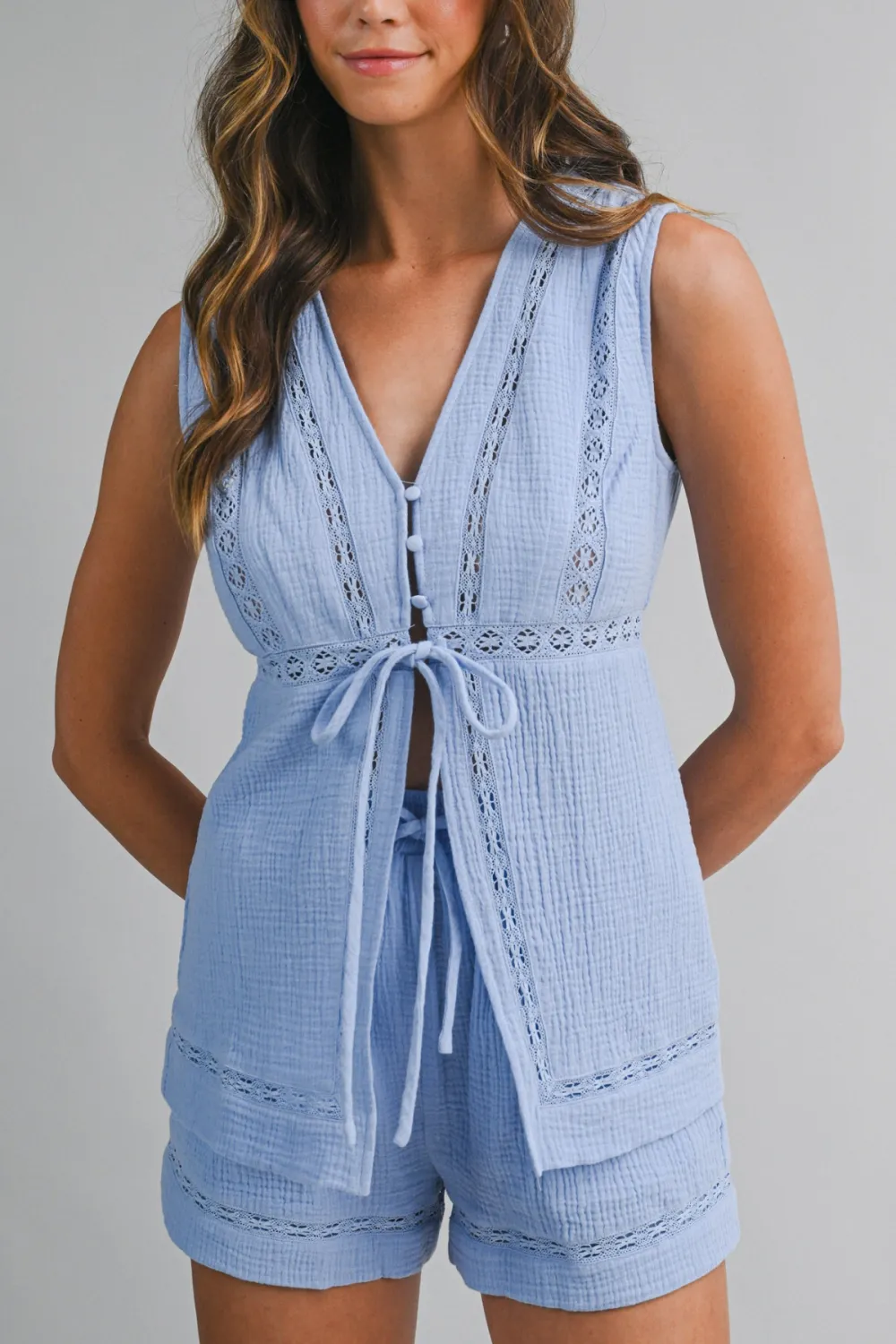 Button Lace Neck Top