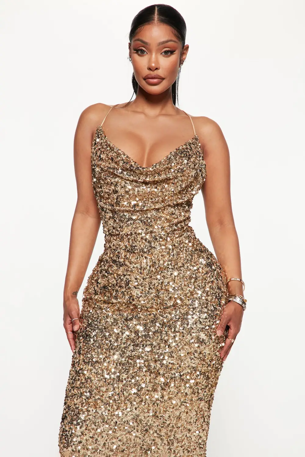 You Wish Sequin Midi Dress - Gold