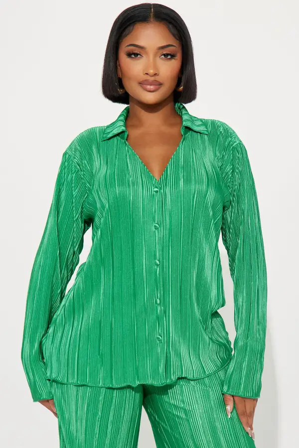 If It Plisse You Pant Set - Kelly Green