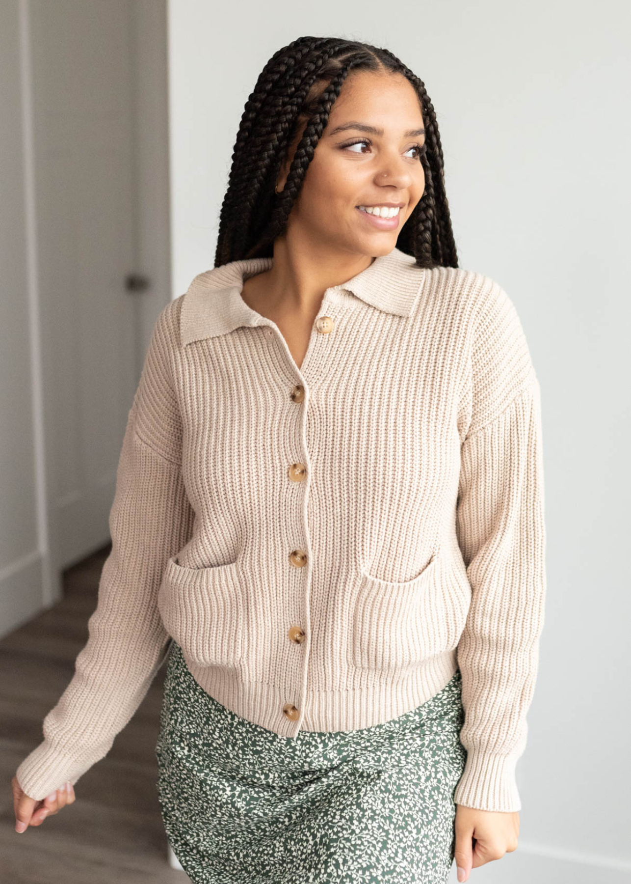 Amanda Taupe Collared Button Down Cardigan