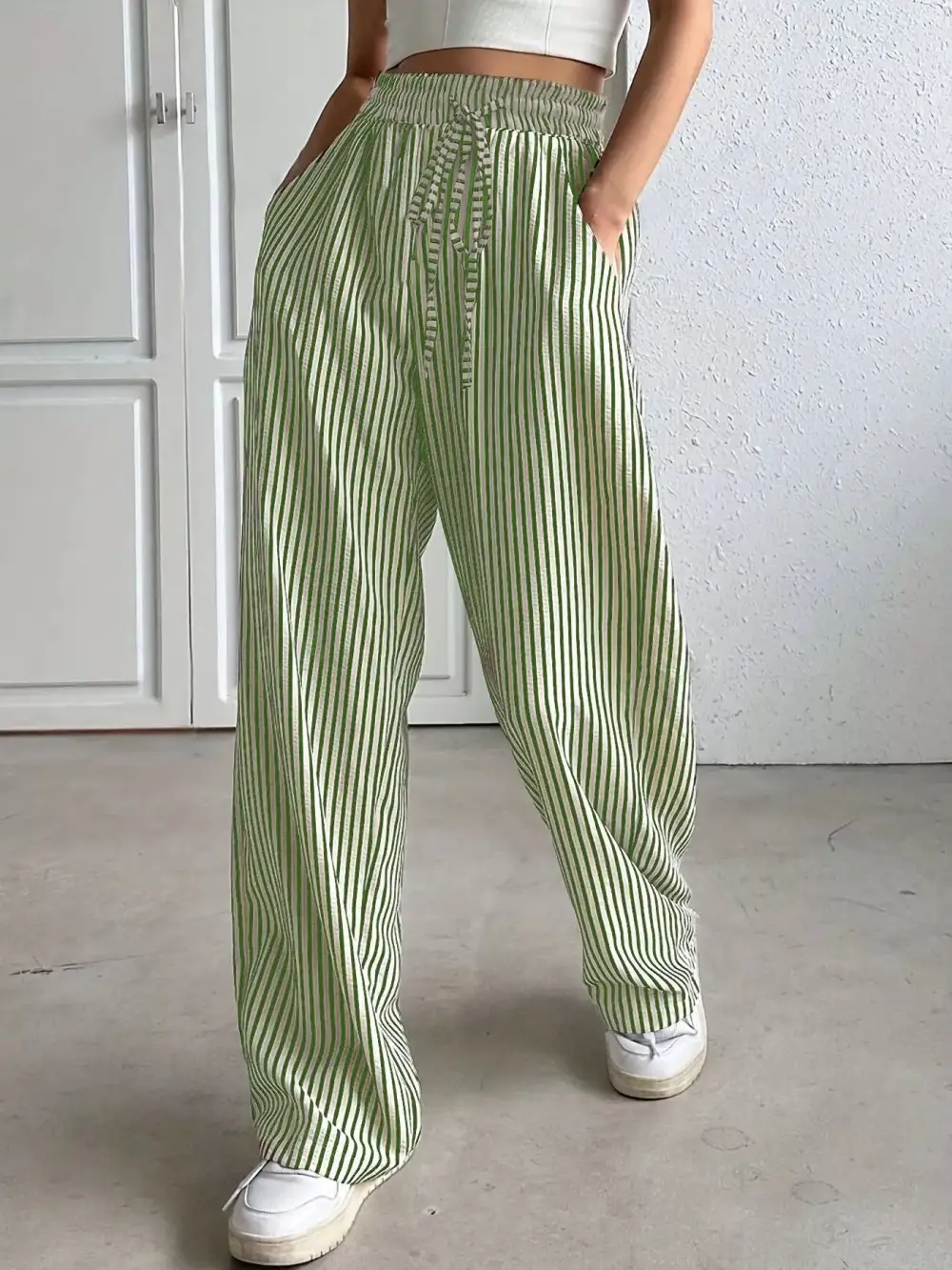 Relaxed Striped High Waisted Wide Leg Pants
