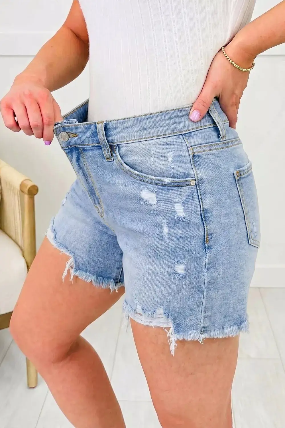 Asymmetric Raw Hem Distressed Casual Shorts