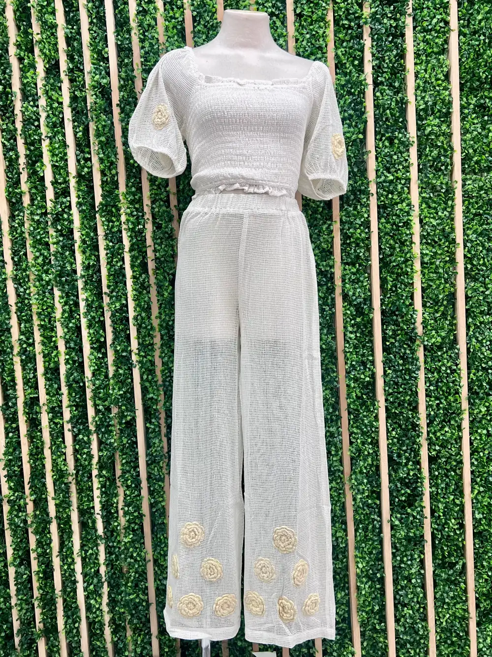 Exquisite Flower Crochet Blouse Pants