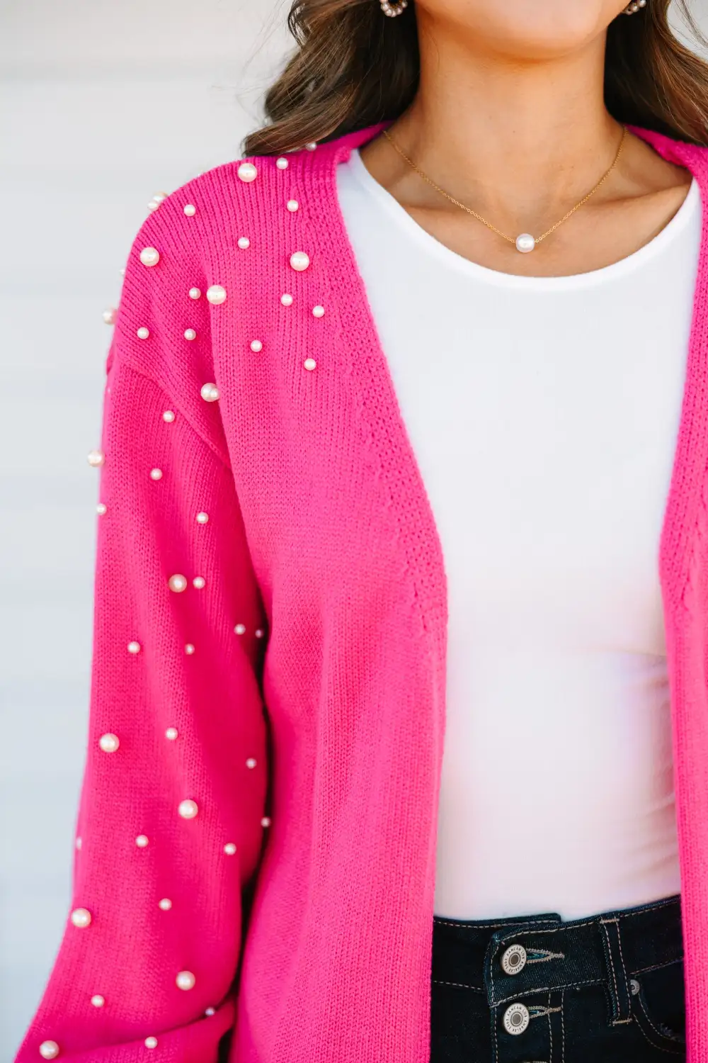 Get Going Fuchsia Pink Embellished Cardigan