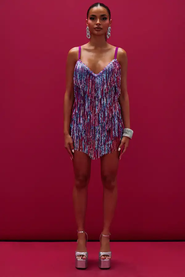 Selena Sequin Fringe Mini Dress - Magenta