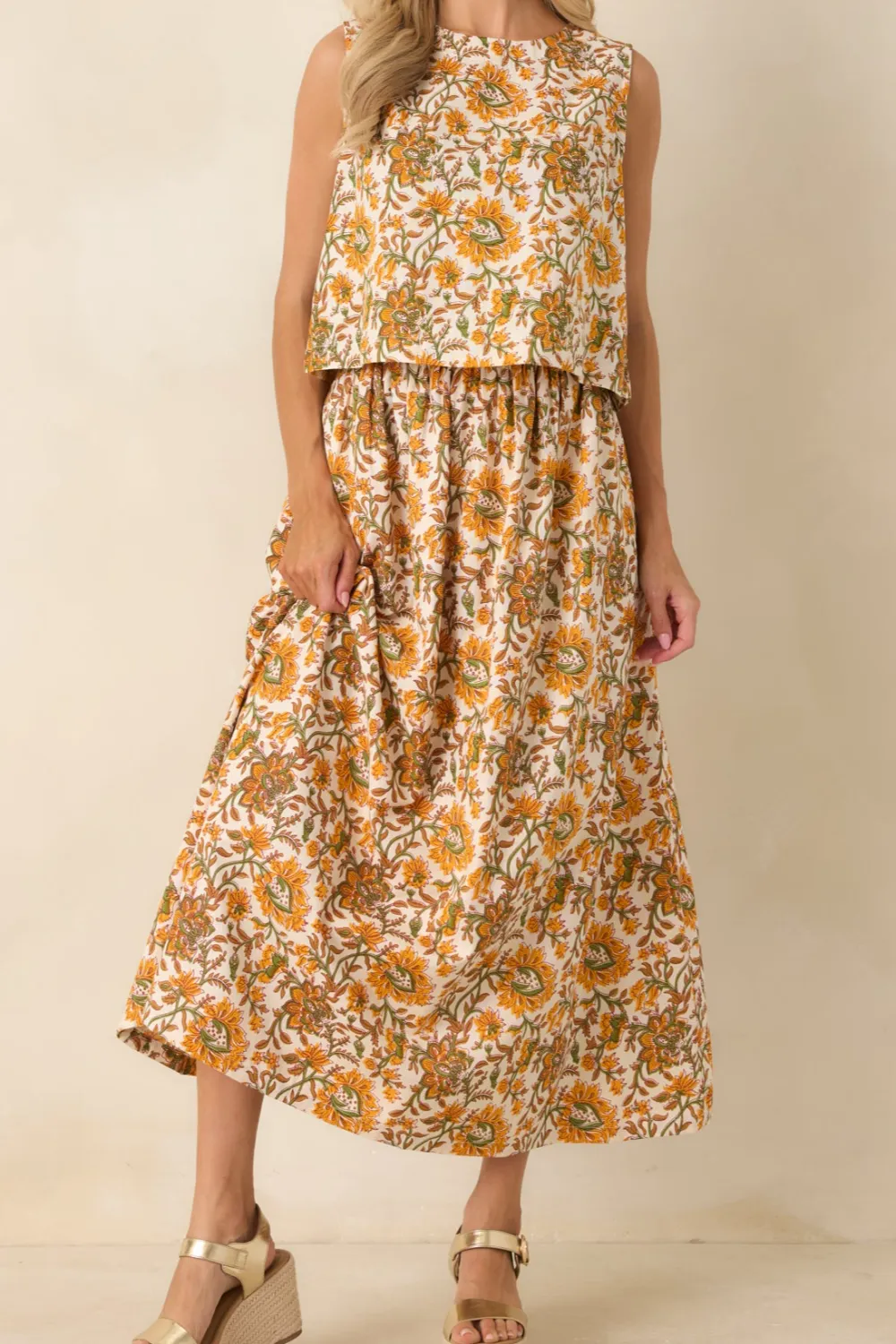To Love Marigold Floral Cotton Maxi Skirt