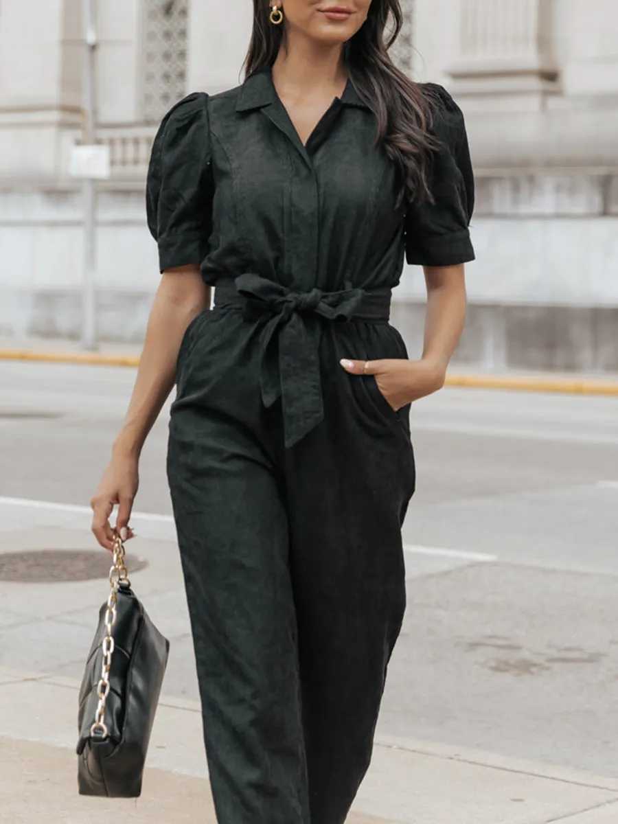 Puffed sleeve lapel romper