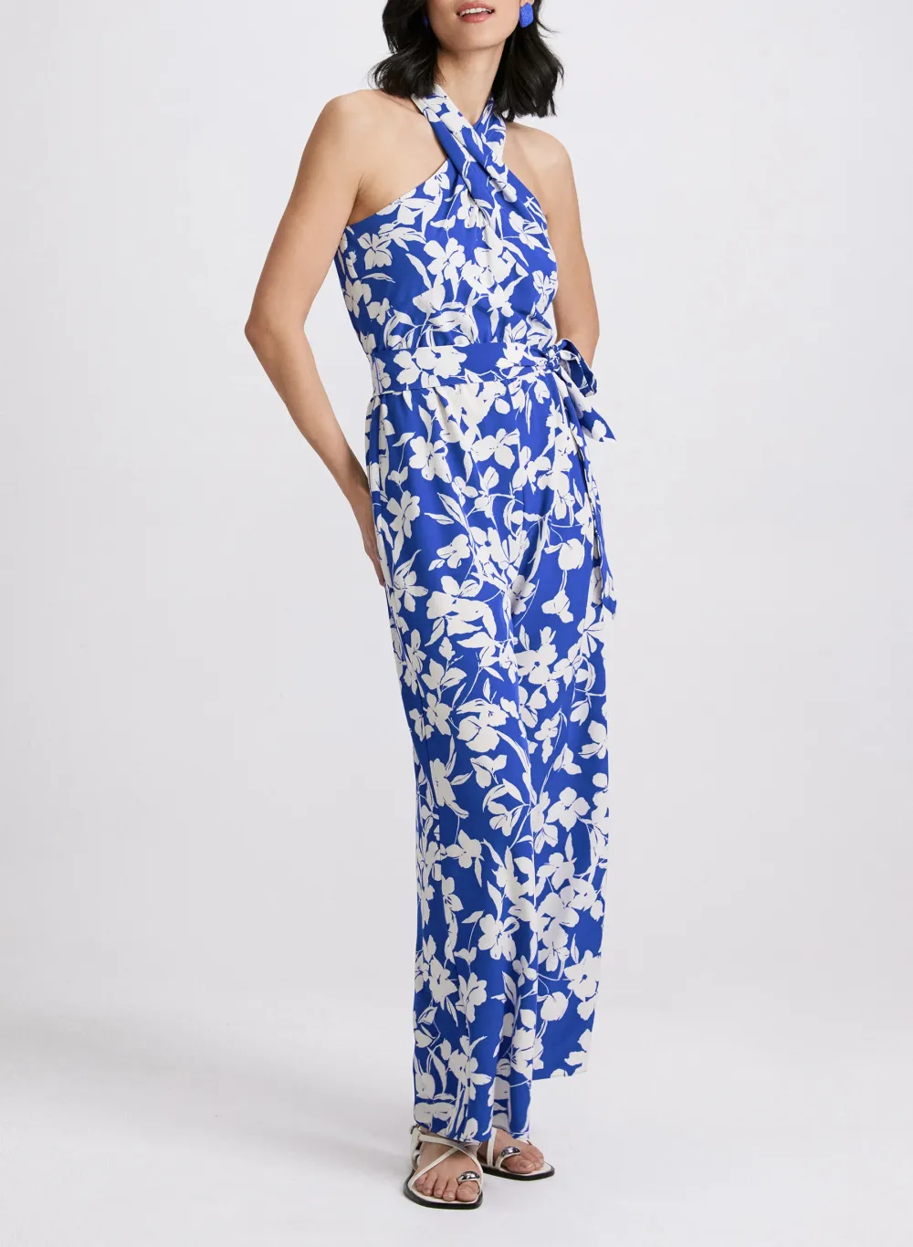 Loose-Fit Blue Floral Jumpsuit