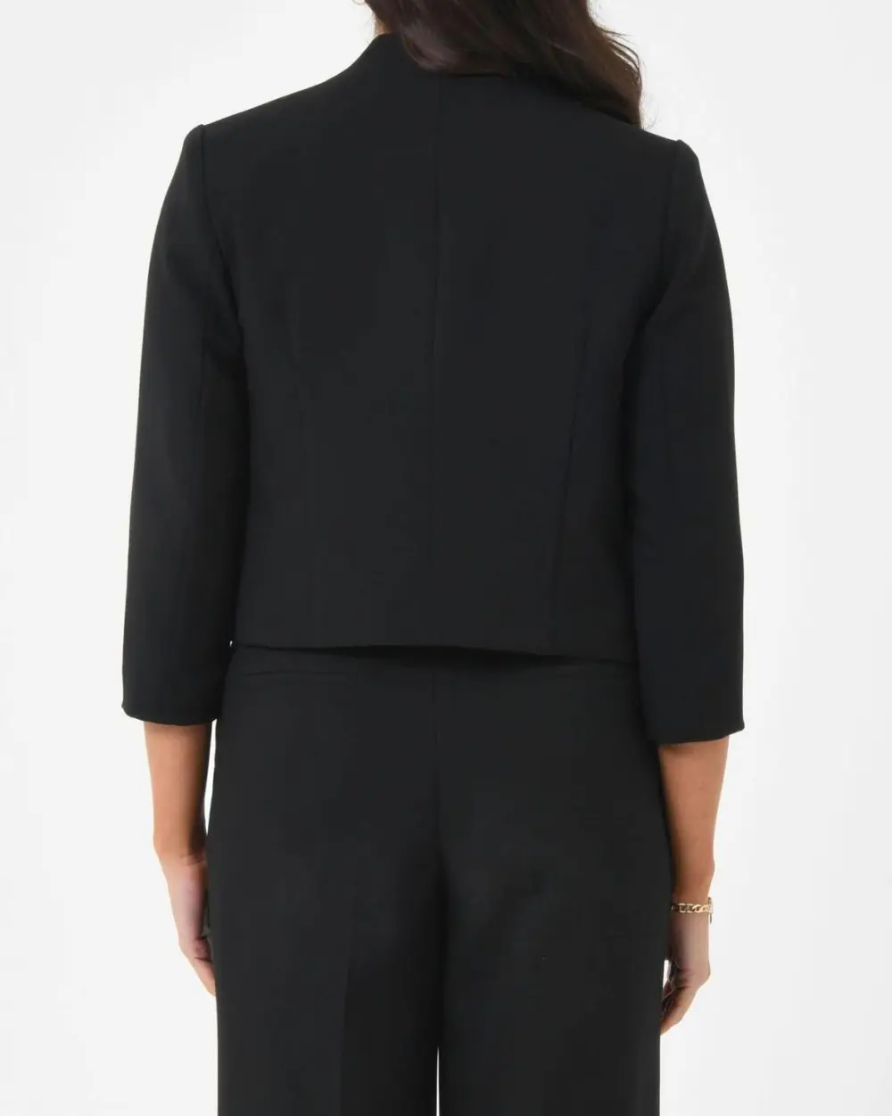 Collarless Crop Jacket -Black