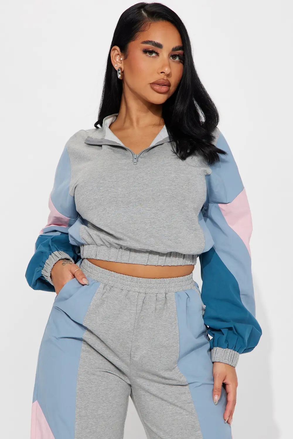 Coreen Colorblock Pant Set - Heather Grey