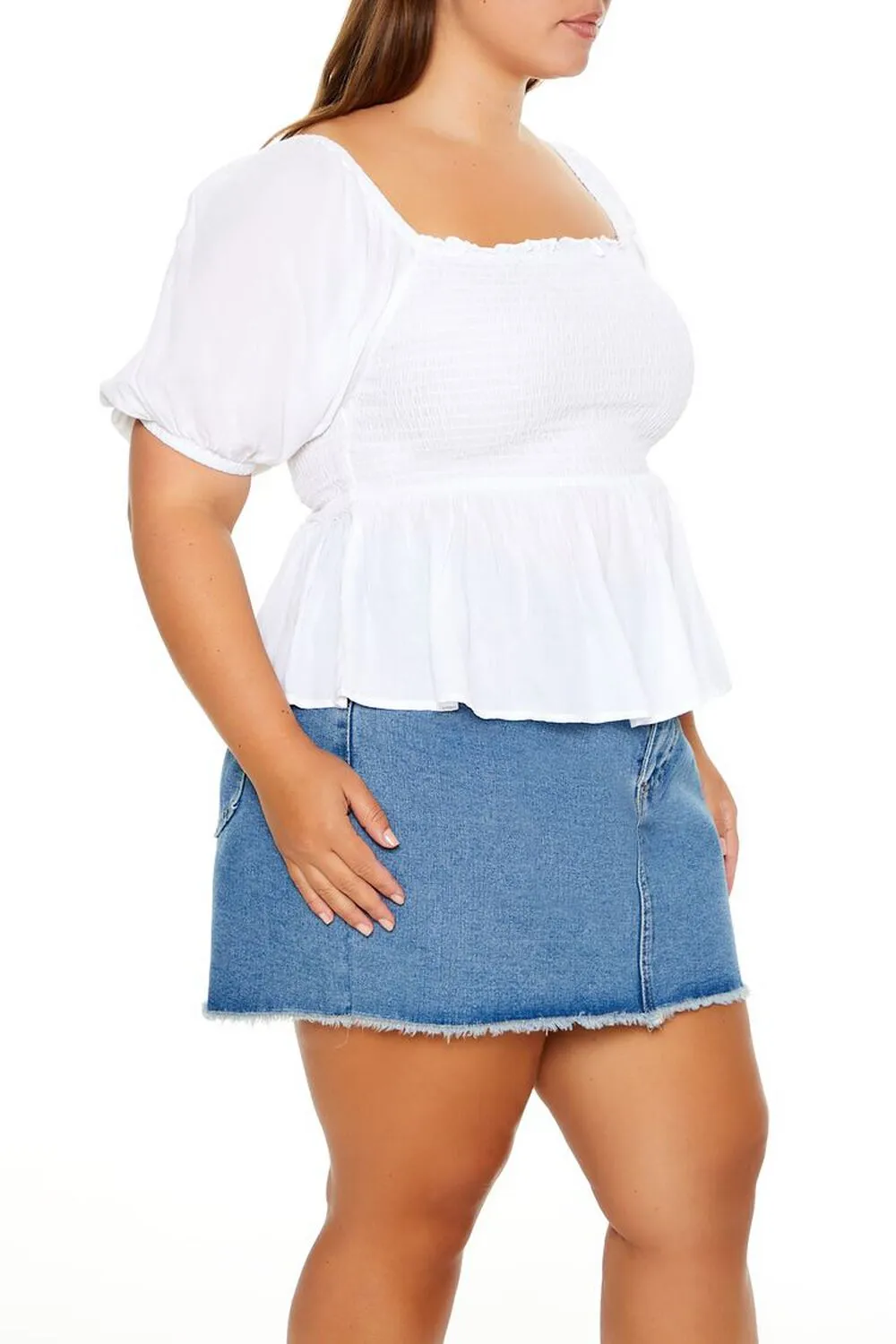 Plus Size Puff-Sleeve Peplum Top