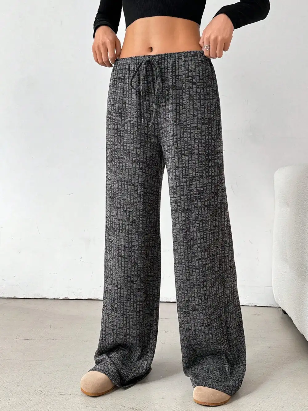 Relaxed Striped Wide Leg Drawstring Pants