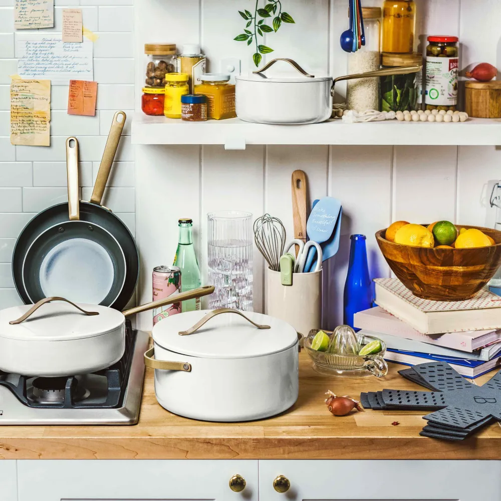 Beautiful 12pc Ceramic Non-Stick Cookware Set, White Icing