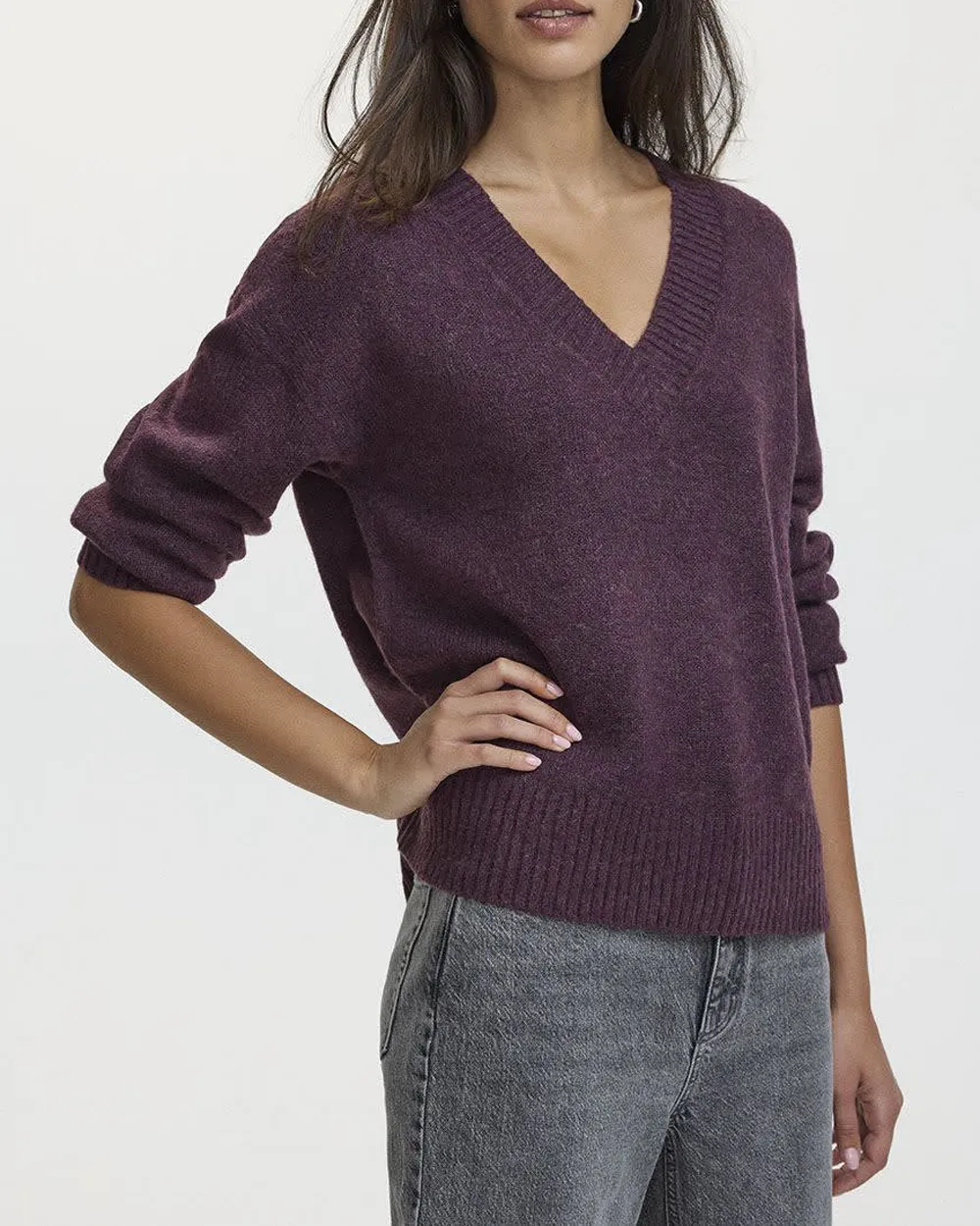 Plush Soft Long-Sleeve V-Neck Sweater
