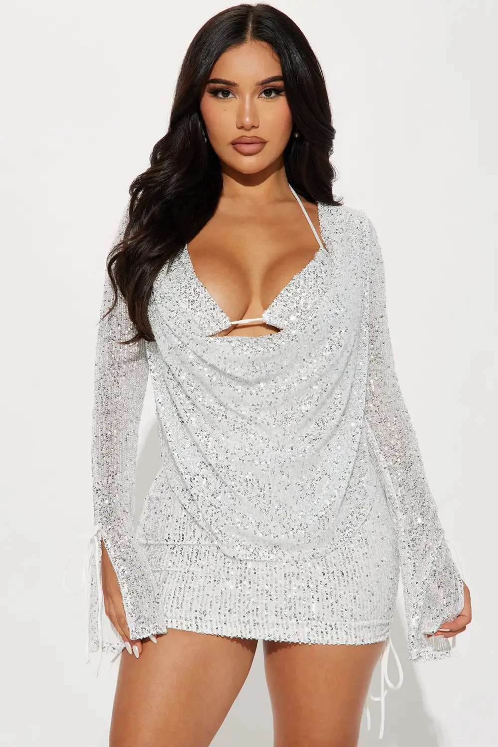 Miami Glamour Life Sequin Mini Dress Set - Silver