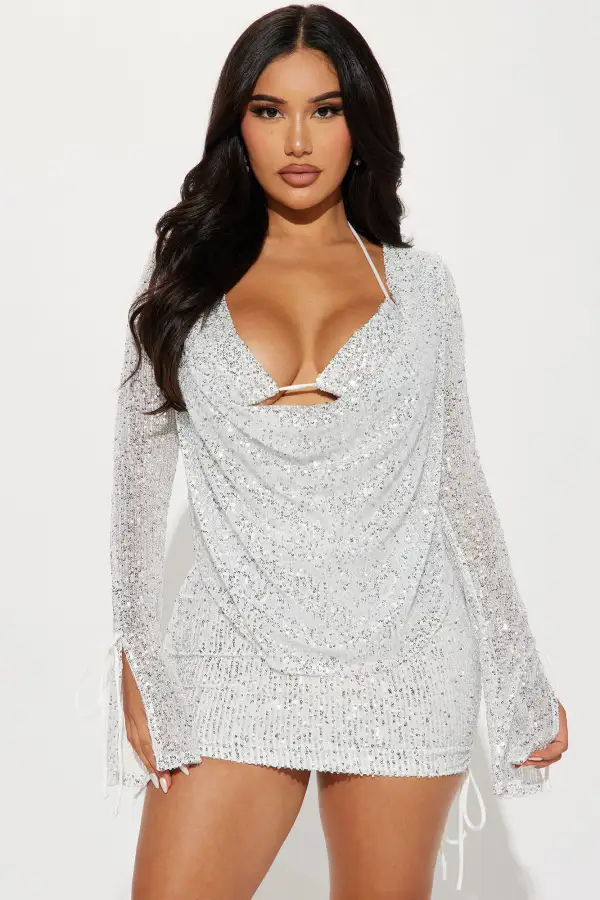 Miami Glamour Life Sequin Mini Dress Set - Silver