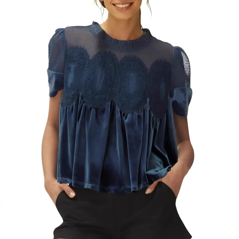 Mesh Embroidered Crewneck Top