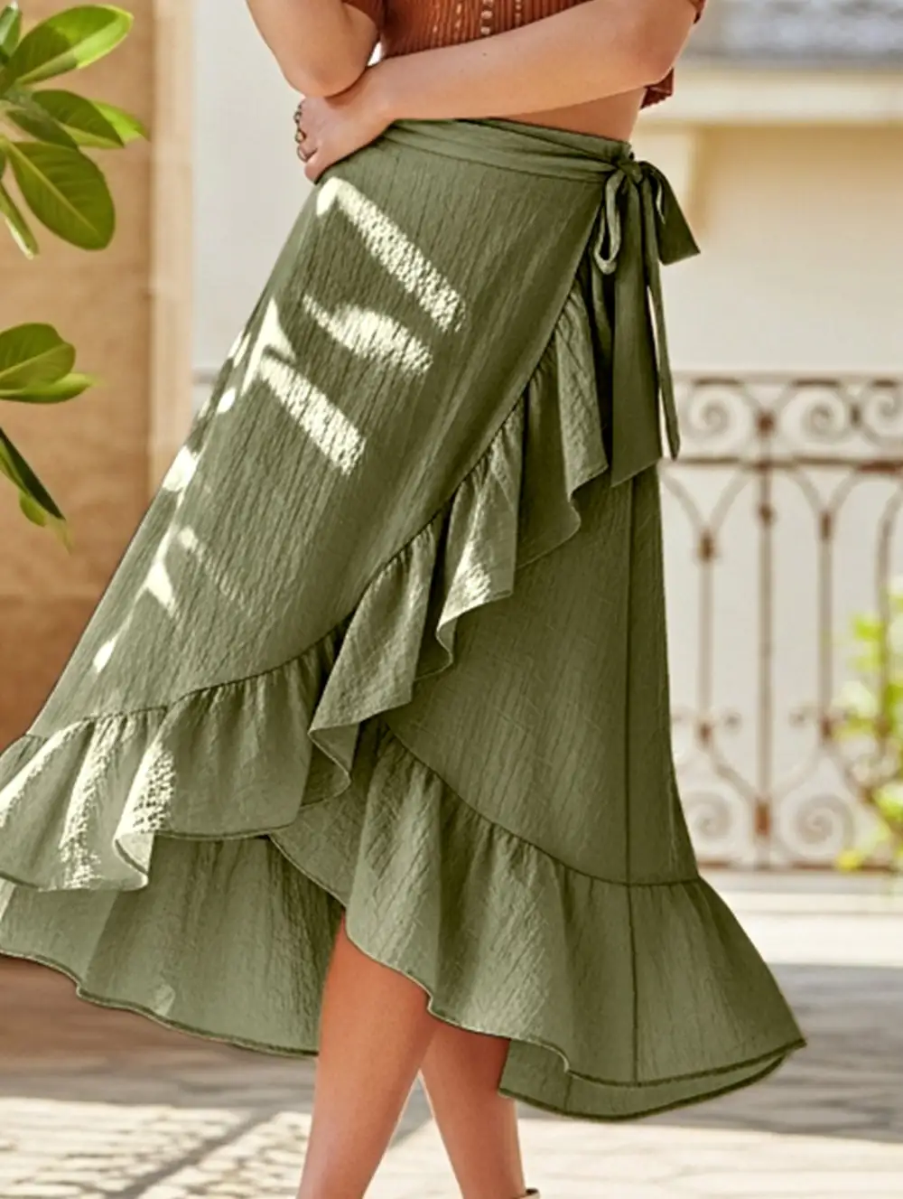 Irregular Tie Front Midi Skirt