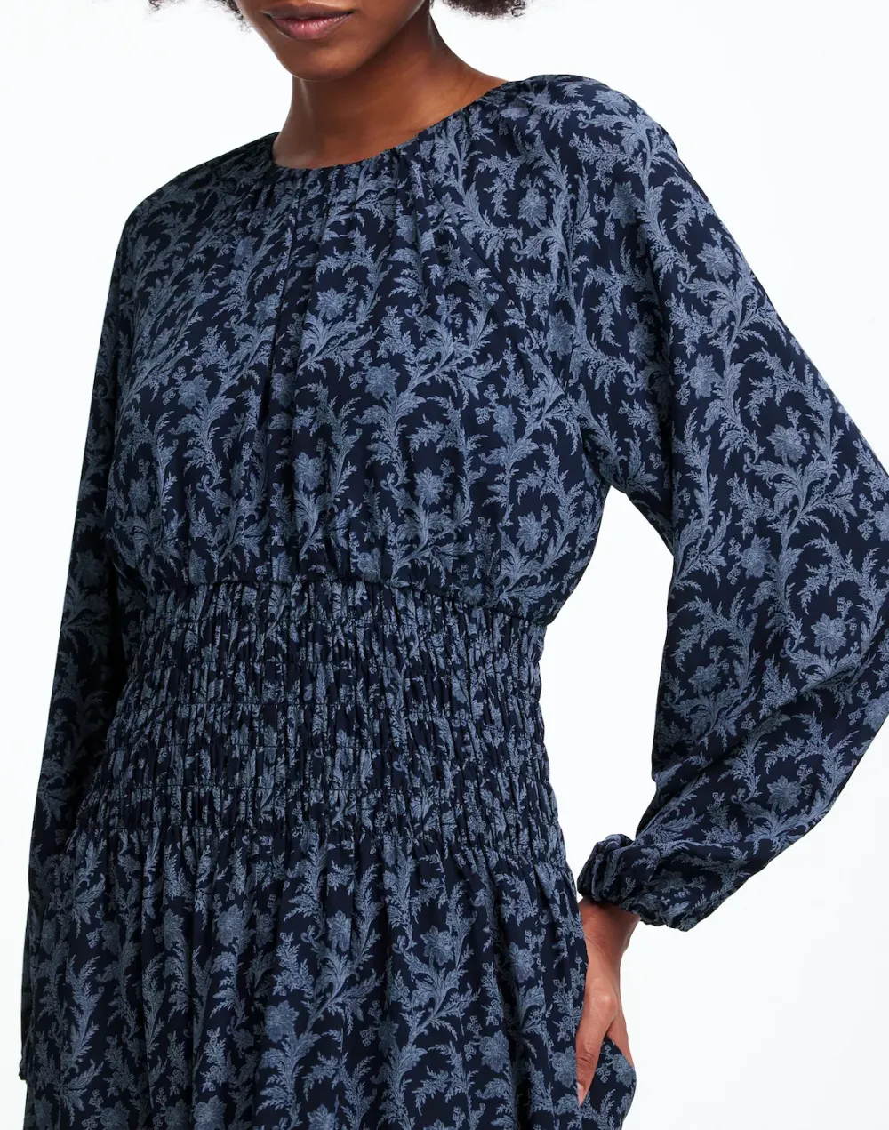Bubble-Sleeve Smocked Maxi Dress in Floral