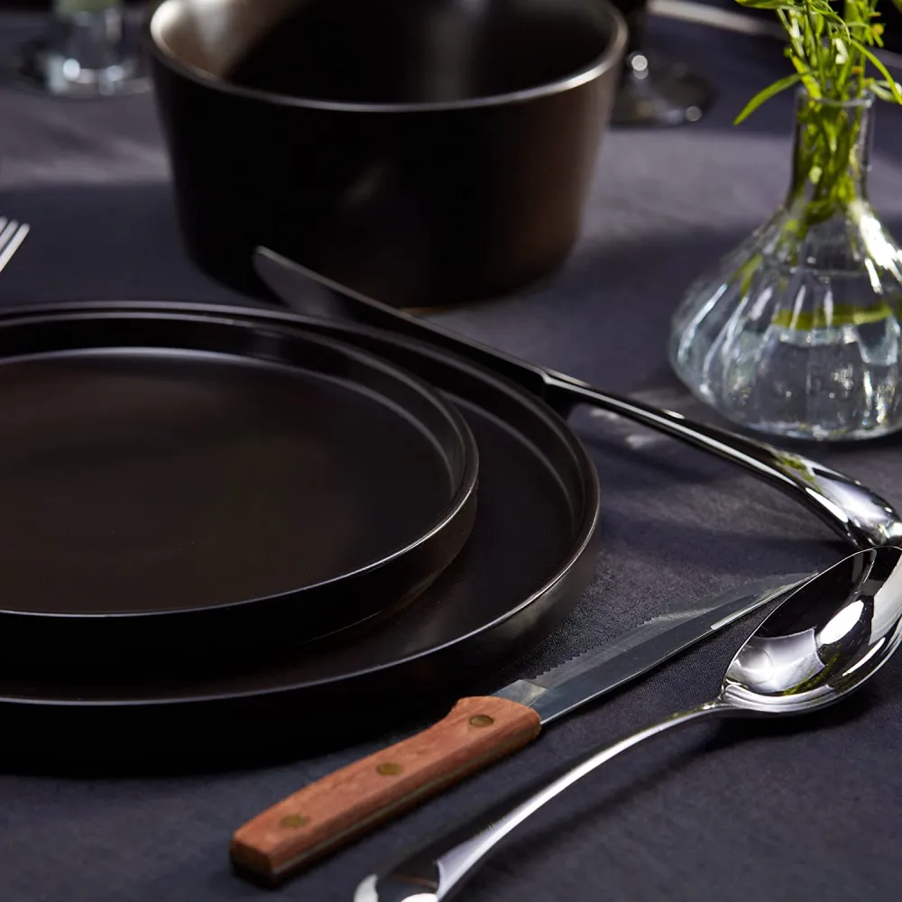 Stone Lain Coupe Dinnerware Set, Service For 8, Black Matte