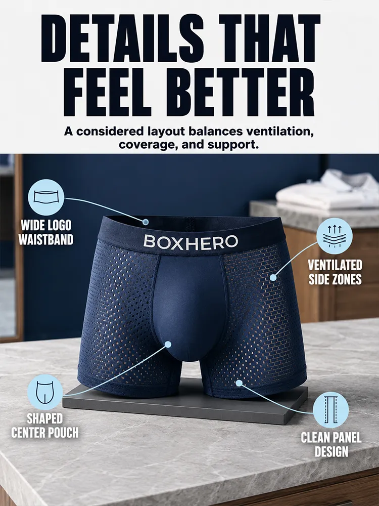 Men's underwear, men's boxer shorts with mesh holes