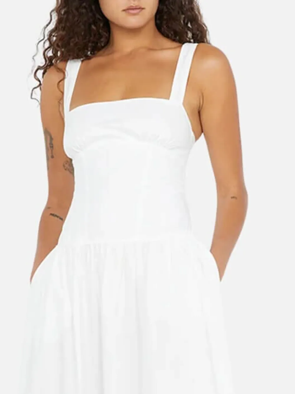 Plain Pocketed Wide Strap Dress