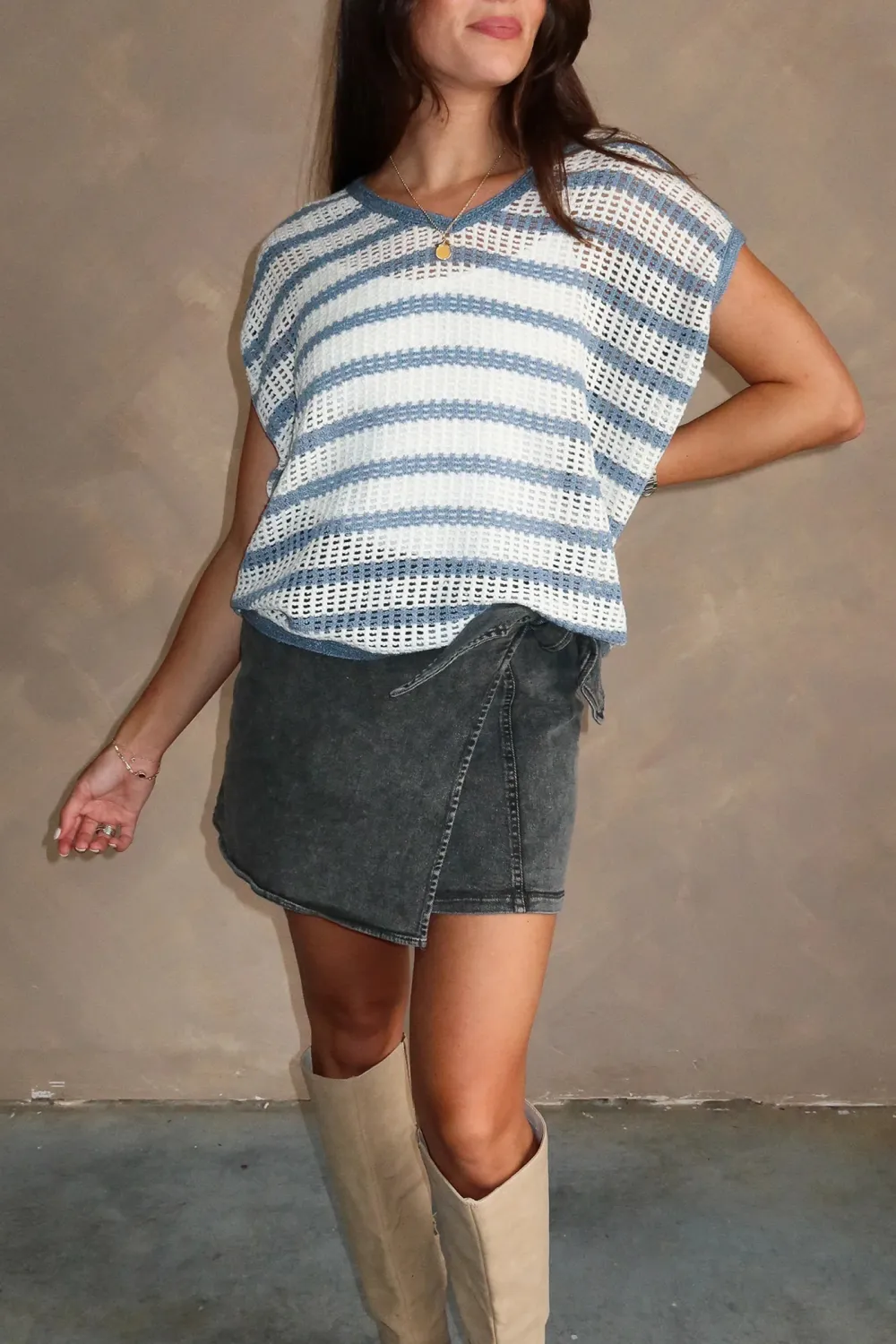 Hollow Striped Sweater Top