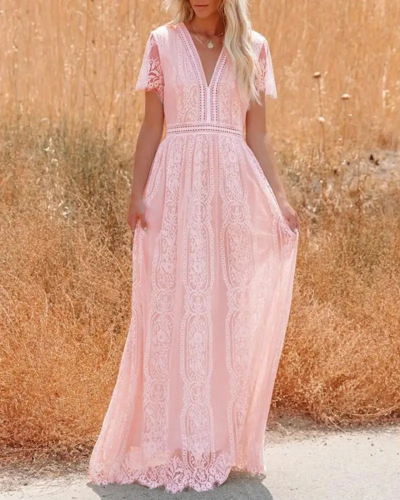 Enchanted Pink Lace Boho Dress