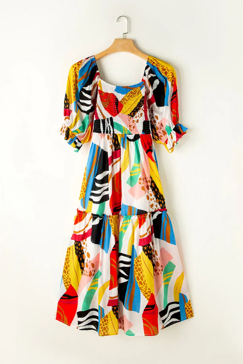 Square Neck Abstract Print Boho Maxi Dress