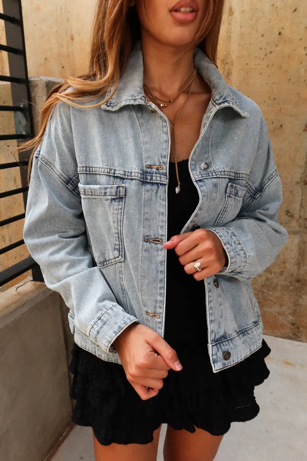 Button Up Dropped Shoulder Jacket