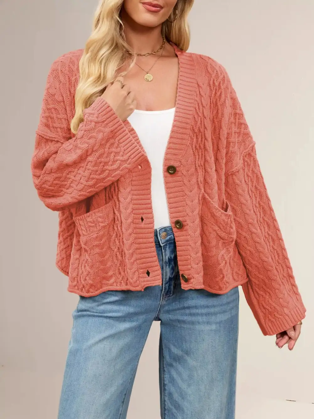 Cable Knit Button Down Cardigan