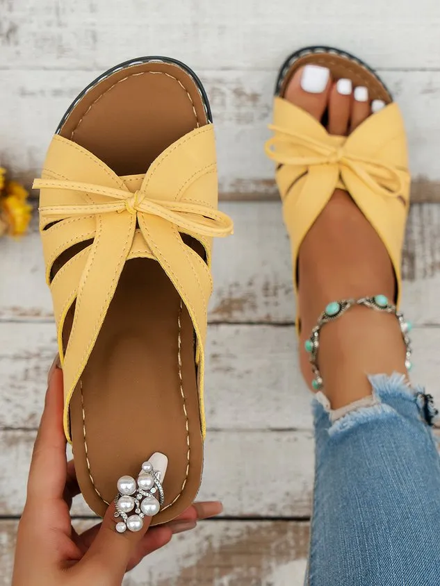 Casual Bowknot Hollow out Comfy Wedge Heel Slide Sandals