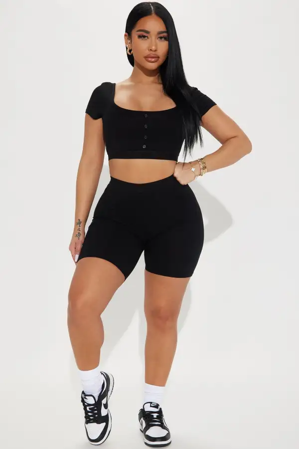 Feeling It Biker Short Set  - Black