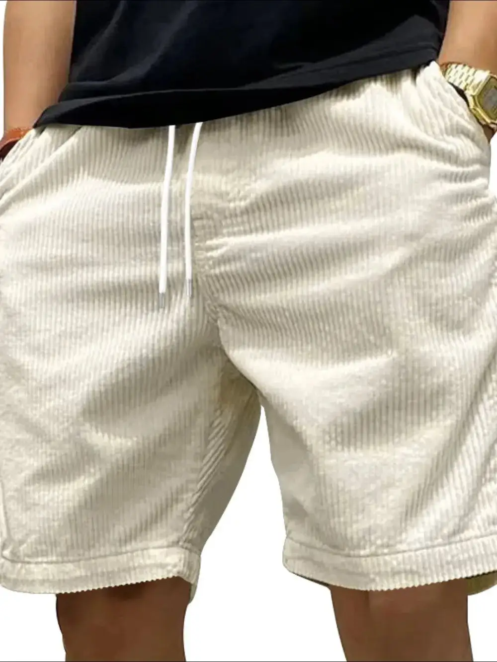 Minimal Drawstring Cotton Blend Casual Shorts