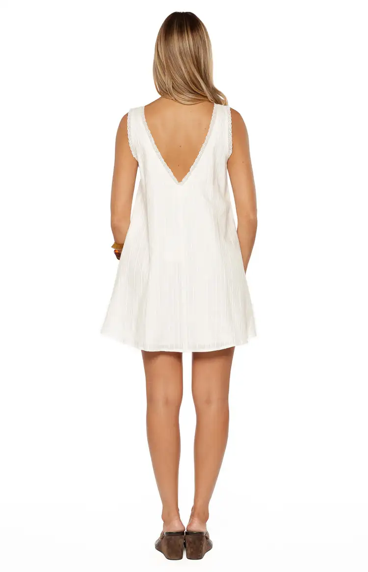 Lace Trim V Neck Cotton Mini Dress