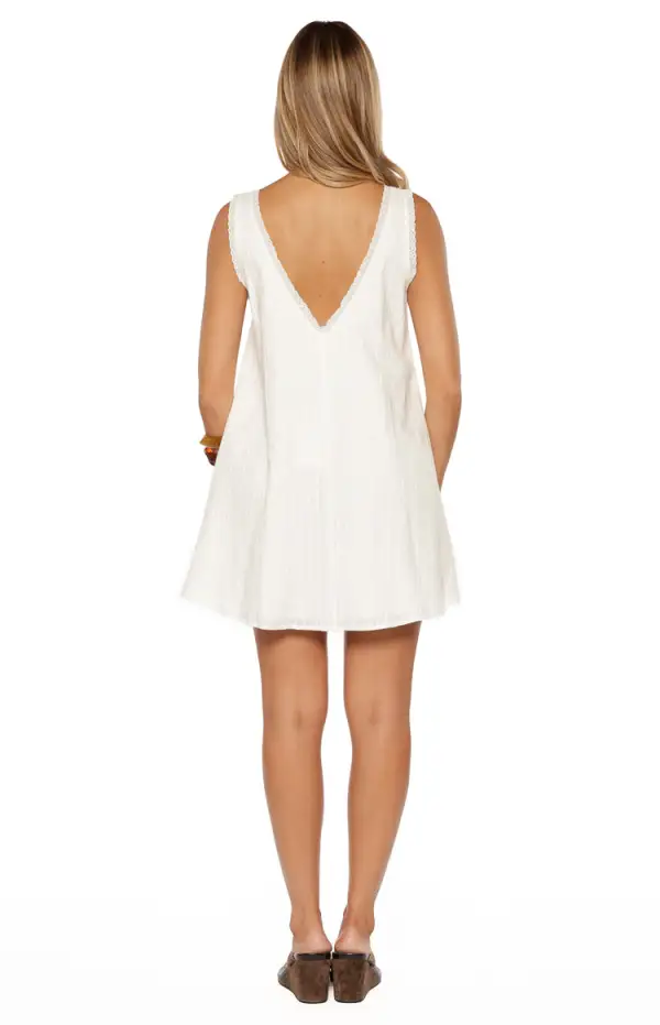 Lace Trim V Neck Cotton Mini Dress
