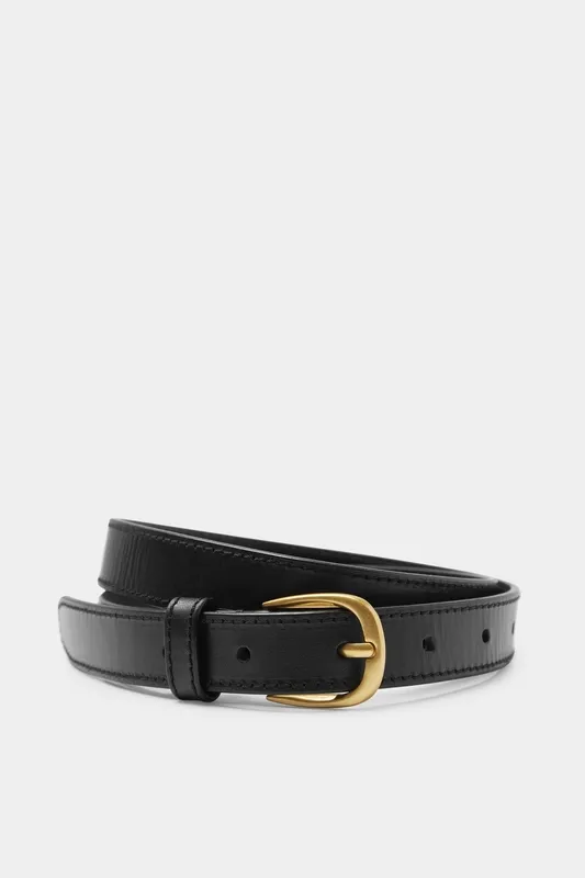 Black Slim Leather Belt