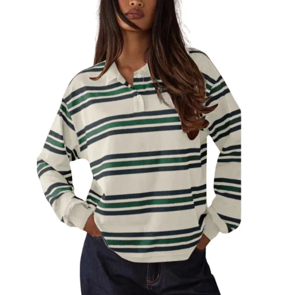 Line Pattern Contrast Knit Long Sleeve Top